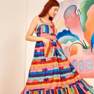 Colorful Farm Rio Striped Party Dress with pockets! New with tags size Large